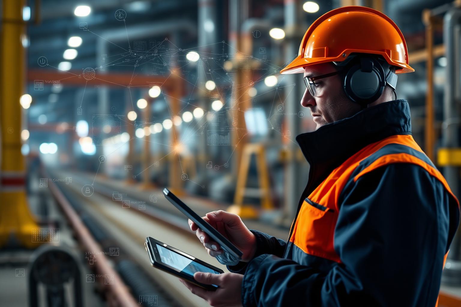 Field service technician using Resco mobile on Dynamics 365